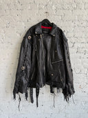 BALENCIAGA FRINGED-UPCYCLED LEATHER BIKER JACKET