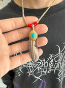 GOROS TURQUOISE AND GOLD XL FEATHER ON STRING NECKLACE