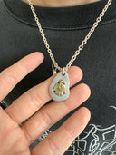 GOROS SILVER XL FEATHER AND STAMP ON ROPE NECKLACE