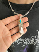 GOROS GOLD AND TURQUOISE XL FEATHER ON ON ROPE NECKLACE