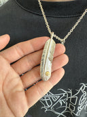 GOROS SILVER XL FEATHER AND STAMP ON ROPE NECKLACE