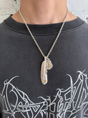 GOROS SILVER XL FEATHER AND STAMP ON ROPE NECKLACE
