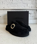 CHROME HEARTS SHERPA LINED SUEDE GUNSLINGER MULES