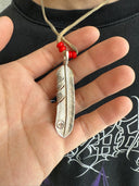 GOROS TURQUOISE AND GOLD XL FEATHER ON STRING NECKLACE