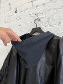 BALENCIAGA LEATHER HOODED BOMBER JACKET