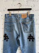 CHROME HEARTS ORANGE TAB LEVIS WITH BLACK PATCHES