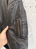 BALENCIAGA LEATHER HOODED BOMBER JACKET