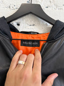 BALENCIAGA LEATHER HOODED BOMBER JACKET