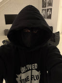 A/W 2020 VETEMENTS ‘I SURVIVED SWINE FLU’ GIMP MASK HOODIE
