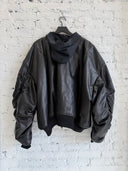 BALENCIAGA LEATHER HOODED BOMBER JACKET