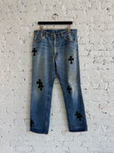 CHROME HEARTS ORANGE TAB LEVIS WITH BLACK PATCHES