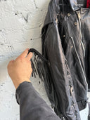 BALENCIAGA FRINGED-UPCYCLED LEATHER BIKER JACKET