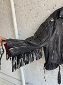 BALENCIAGA FRINGED-UPCYCLED LEATHER BIKER JACKET