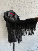 BALENCIAGA FRINGED-UPCYCLED LEATHER BIKER JACKET