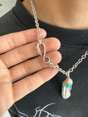 GOROS GOLD AND TURQUOISE XL FEATHER ON ON ROPE NECKLACE