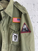 VINTAGE MILITARY BATTLE JACKET W/METAL PATCHES