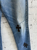 CHROME HEARTS ORANGE TAB LEVIS WITH BLACK PATCHES