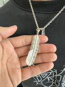 GOROS SILVER XL FEATHER AND STAMP ON ROPE NECKLACE