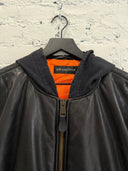 BALENCIAGA LEATHER HOODED BOMBER JACKET