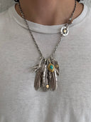 GOROS MULTI FEATHER/ARROWHEAD/CLAW NECKLACE WITH EAGLE/WHEEL CLASP